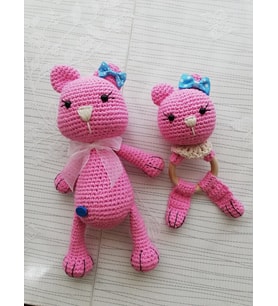 Sevimli Kedi ve Çıngırak Amigurumi Organik Oyuncak