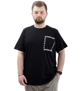 Mode XL Erkek Büyük Beden T-Shirt Pamuklu Baskılı Bisiklet Yaka Tişört NUMBER U24051 Siyah