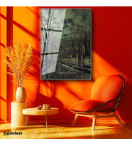 Gümüş Renk Metal Çerçeveli Tamperli Cam Tablo J.A. Grimshaw Yağmurlu Sokak Figürlü Gece Manzarası Ressam Tablosu Dekoru