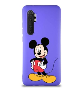 Xiaomi Mi Note 10 Lite Soft Premier Kapak Mickey Mouse-E Tasarımlı Silikon Kılıf - Mor (Şeffaf)