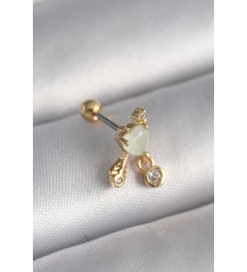 316L Çelik Gold Renk Beyaz Mineli Kalp Sallantı Zirkon Taşlı Tragus Piercing TJ-PR1228
