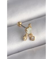 316L Çelik Gold Renk Beyaz Mineli Kalp Sallantı Zirkon Taşlı Tragus Piercing TJ-PR1228