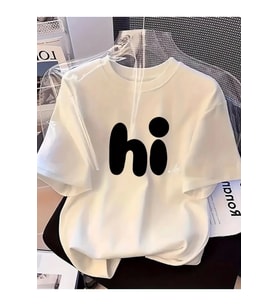 Baskılı Oversize Bisiklet Yaka T-shirt - Beyaz