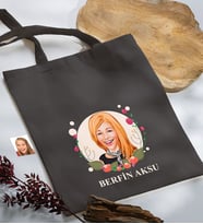 BK Gift Kişiye Özel Anneler Günü Karikatürlü Antrasit  Kumaş Bez Çanta, Baskılı Omuz Çantası, Alışveriş Çantası, Anneye Hediye-1