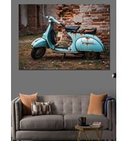 Mavi Retro Scooter Motosiklet Dekoratif Kanvas - Mdf Ahşap Tablo