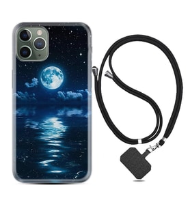 Apple iPhone 11 12 13 14 Pro Max Kılıf Boyun Askılı Silikon Night Moon 1133