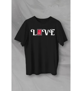 14 Şubat Sevgililer Günü Love Baskılı Oversize Bisiklet Yaka T-shirt - Siyah