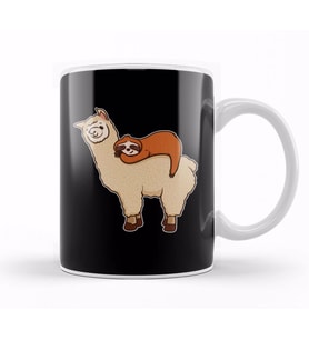 Cute & Funny Sloth Sleeping on Llama Friend Kupa Bardak Porselen
