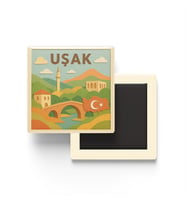 Uşak - Memleket Temalı - Paper Cut Art - Baskılı Buzdolap Magneti Kare - 9x9 cm