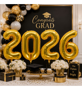 Folyo Balon Mezuniyet 2026 Yazısı Gold Altın Set 40 İnç 100 cm 4 Rakam Parti Süsü