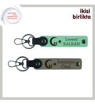 Kişiye Özel Hediye, Çocuk Ve Ayyıldız Desenli İsim & Soyisim Yazılı Anahtarlık, Açık Yeşil-Gri