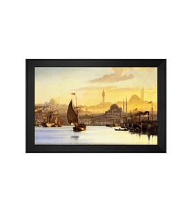 Osmanlı Dönemi Eski İstanbul Yeni Camii Motifli Kanvas Tablo 50 x 70 cm Siyah Çerçeve