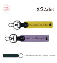 Çiftlere 14 Şubat Hediyesi, İsim & Soyisim Kişiselleştirilmiş 2’li Anahtarlık, Mor-Sarı-Lacivert