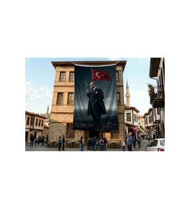 Mustafa Kemal Atatürk ve Türk Bayrağı Poster Bayrak Premium Raşel Kumaş ATA61