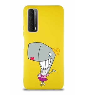 Huawei P Smart 2021 Soft Premier Kapak Pearl Yengeç Tasarımlı Silikon Kılıf - Sarı (Şeffaf)