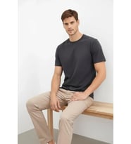 Erkek Bisiklet Yaka Tişört Regular Kalıp Basic Pamuklu Günlük Kullanım T-shirt - Füme