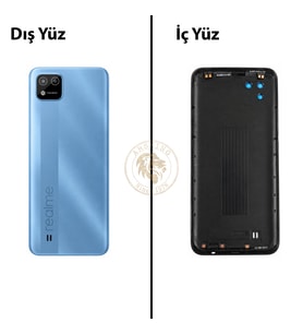 Oppo KAPAK Realme C11 2021 Mavi Arka Kapak Arka Cam Batarya Kapağı Lazer Kesim Kapak Pil Kapağı Back Cover