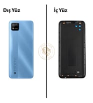 Oppo KAPAK Realme C11 2021 Mavi Arka Kapak Arka Cam Batarya Kapağı Lazer Kesim Kapak Pil Kapağı Back Cover
