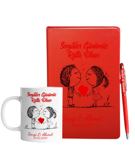 Sevgililer Gününe Özel Kırmızı Defter Kalem & Kupa Hediye Seti 19