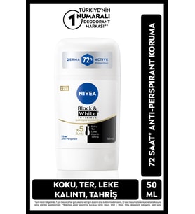 NIVEA Kadın Stick Deodorant Black&white Invisible Ipeksi Pürüzsüzlük 50ml, 72 Saat Anti-perspirant Koruma