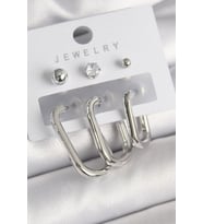 Pirinç Gümüş Renk Halka Model Zirkon Taşlı Topçuk Detay Kadın Küpe Seti - EBJ250301W31586 (Renksiz)