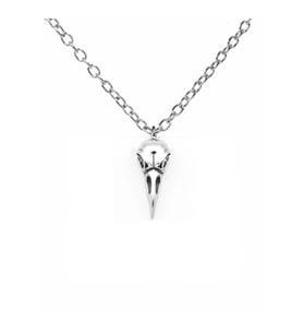 Gotik Karga Kafası Figürlü Kolye 60 cm Zincirli  Mistik ve Unisex Metal Takı (Gümüş)