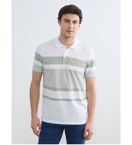 LCWAIKIKI Classic Beyaz Polo Yaka Çizgili Pike Tişört