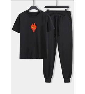 Unisex Ateş Avatar Baskılı 2'li Eşofman Takımı (Siyah)