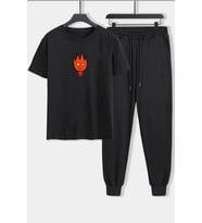 Unisex Ateş Avatar Baskılı 2'li Eşofman Takımı (Siyah)