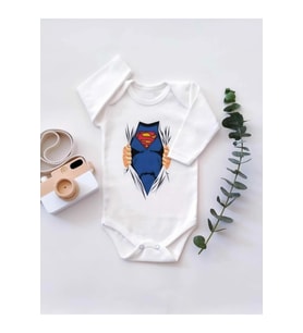 Superman Kostüm Uzun Kol Organik Baskı Bebek Body