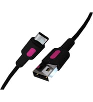 Lexroo Coral USB A-C Hızlı Şarj Kablosu, Siyah Kablo, Fuşya/Siyah Uçlar (120 CM)
