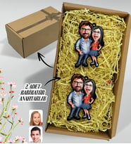 BK Gift Hediye Kutulu Kişiye Özel Sevgililer Karikatürlü Ahşap 2'li Ahşap Anahtarlık-105