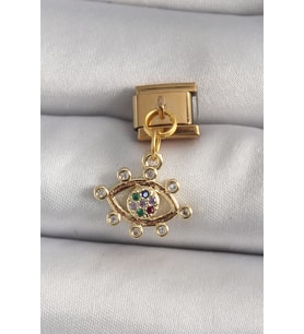 316L Çelik Gold Renk Sallantı Zirkon Taşlı Göz Model Nomination Charm TJ-BC1195
