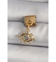 316L Çelik Gold Renk Sallantı Zirkon Taşlı Göz Model Nomination Charm TJ-BC1195