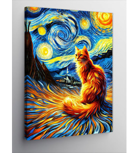 Kanvas Tablo Van Gogh Tarzı Kedi