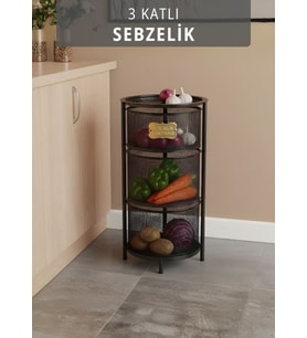 3 Katlı Sebzelik Açılır Metal Patates Soğan Sepeti Paslanmaz Meyvelik Organizer Sepet Siyah