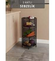 3 Katlı Sebzelik Açılır Metal Patates Soğan Sepeti Paslanmaz Meyvelik Organizer Sepet Siyah