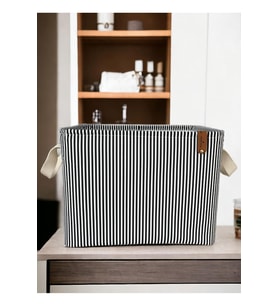 Siyah Çizgili Çok Amaçlı Dolap İçi Oyuncak  Saklama Kutusu Sepeti Organizer 27X37X25