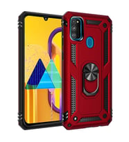 Jopus Galaxy M31 ile Uyumlu Yüzüklü Standlı Zırhlı Silikon Kılıf Kırmızı