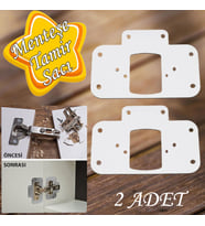 Dolap Kapak Taş Menteşe Tamir Sacı Pratik Onarım Kiti Beyaz Metal Yuva Tablası 6.5 x 9 cm (2 ADET)