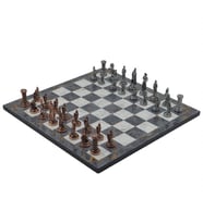 Gifthome Metal Satranç Takımı / Seti ; Orta, İngiliz, Antik, Gri Mermer Desenli Satranç Tahtası (Çok Renkli)