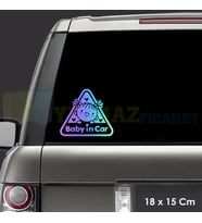 Gülen Bebek Kalp Arabada Bebek Var Hologram Araba Oto Sticker Renkli Etiket Çıkartma 18 x 15 Cm