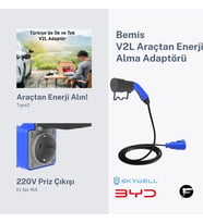 Bemis V2L (Vehicle to Load) Elektrikli Araç Uyumlu Tekli Priz Uzatma Adaptörü – 3 Metre – Byd- Skywell
