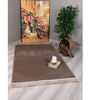 Evilla Modern Dekoratif Örgü Saçaklı Simirna Peluş Halı Yolluk Vizon 100 x 350