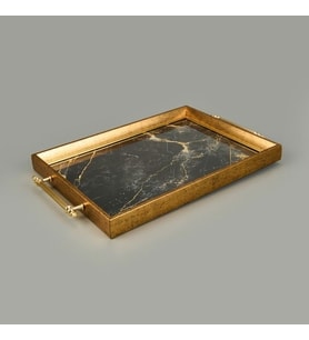 MERMER DESENLİ AKRİLİK TEPSİ - SİYAH / SARI - 42X30 CM
