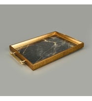 MERMER DESENLİ AKRİLİK TEPSİ - SİYAH / SARI - 42X30 CM
