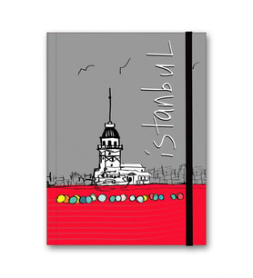 Renkli İstanbul Defter Çizgili Lastikli Kız Kulesi