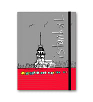 Renkli İstanbul Defter Çizgili Lastikli Kız Kulesi