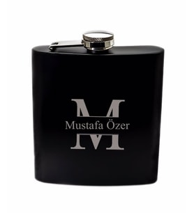 Kişiye Özel Harf ve İsimli Siyah Renkli Paslanmaz Çelik Matara / 6oz