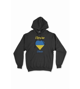 Odessa Ukrayna Bayraklı Kalpli Siyah Sweatshirt Hoodie